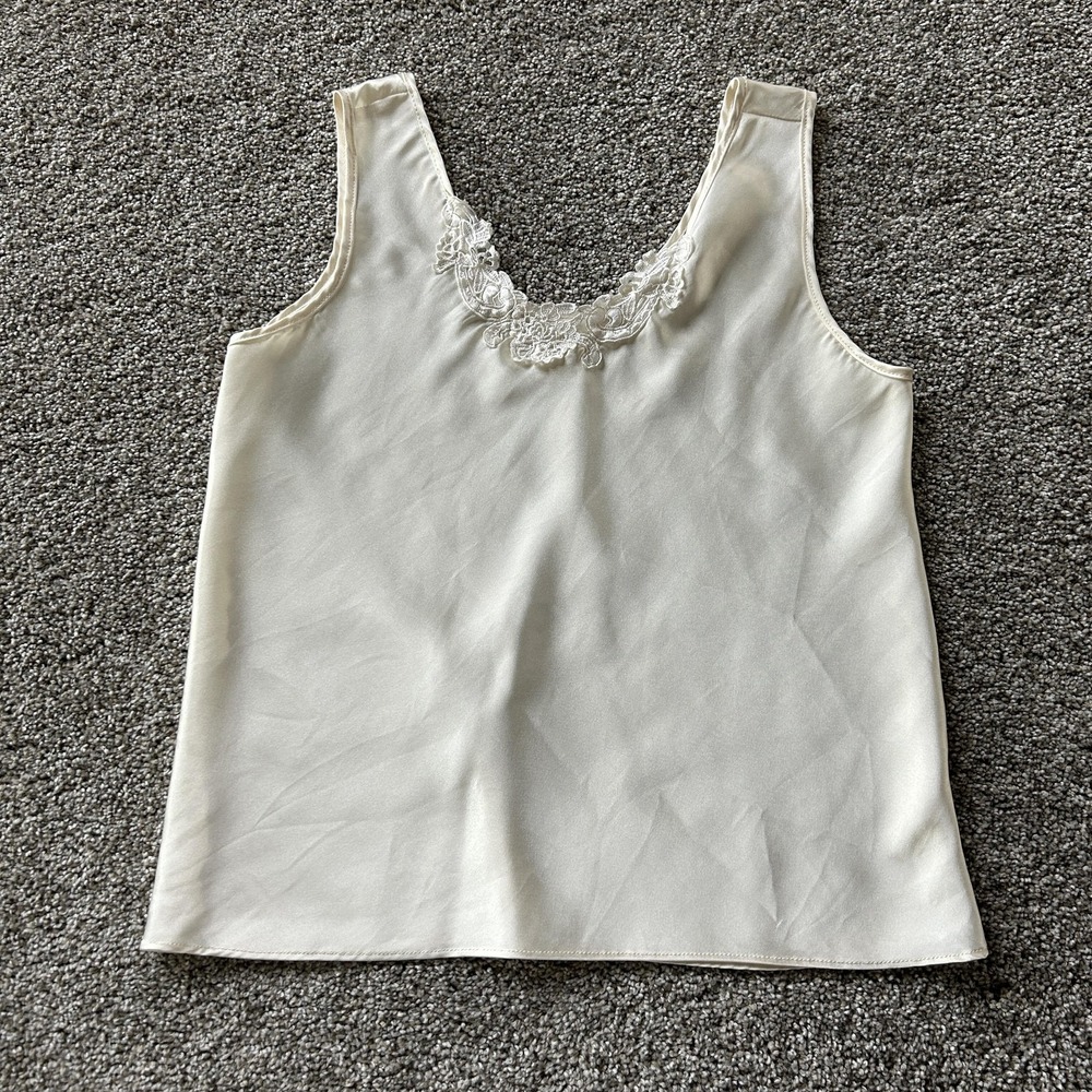 Secret Treasures Tank Top Womens XS White Satin Embroidered Cami Camisole